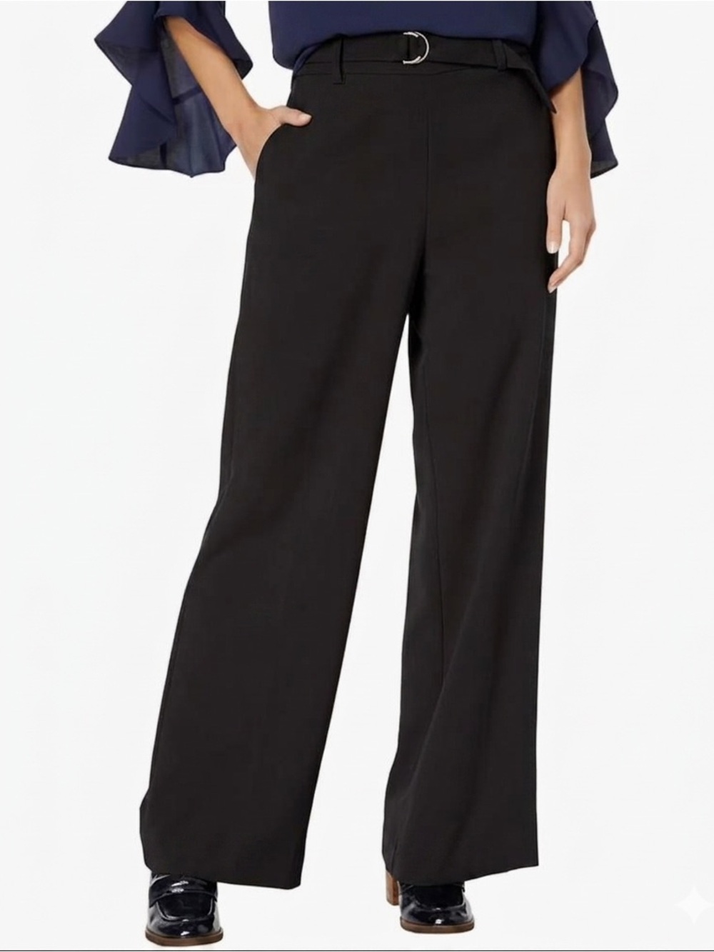 Vince Camuto NWT Rich Black Belted Wide Leg Trouser Pants Size 4